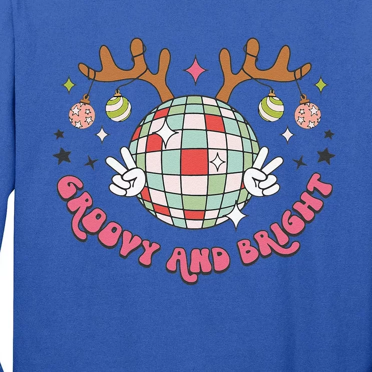 Groovy And Bright Merry Christmas Disco Ball Reindeer Tall Long Sleeve T-Shirt