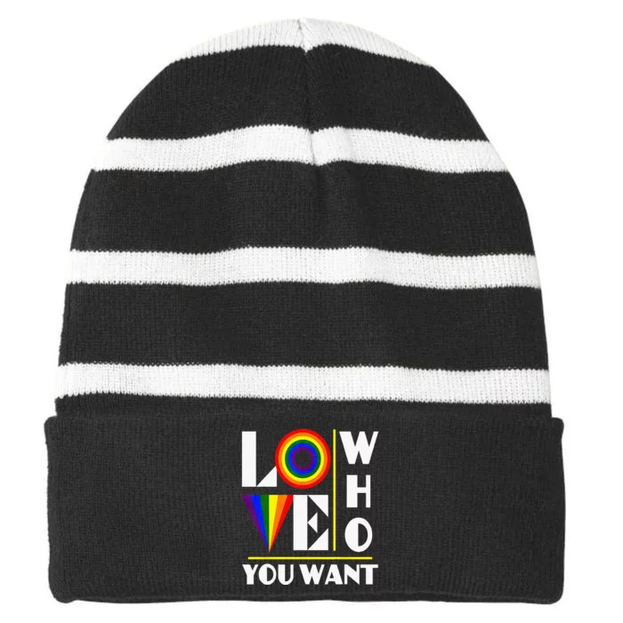 Gay Ally Bisexual Transsexual LGBTQ Pride Love Who You Want Striped Beanie with Solid Band