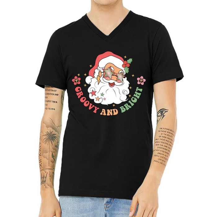 Groovy And Bright Santa Claus Christmas V-Neck T-Shirt