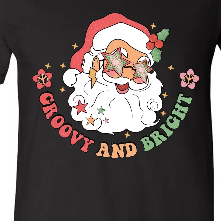 Groovy And Bright Santa Claus Christmas V-Neck T-Shirt