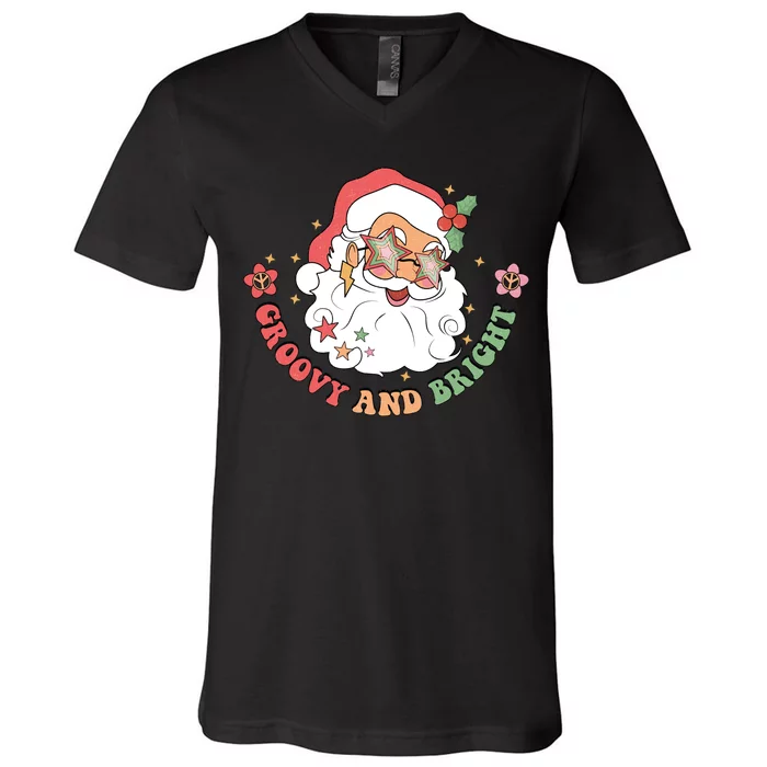 Groovy And Bright Santa Claus Christmas V-Neck T-Shirt