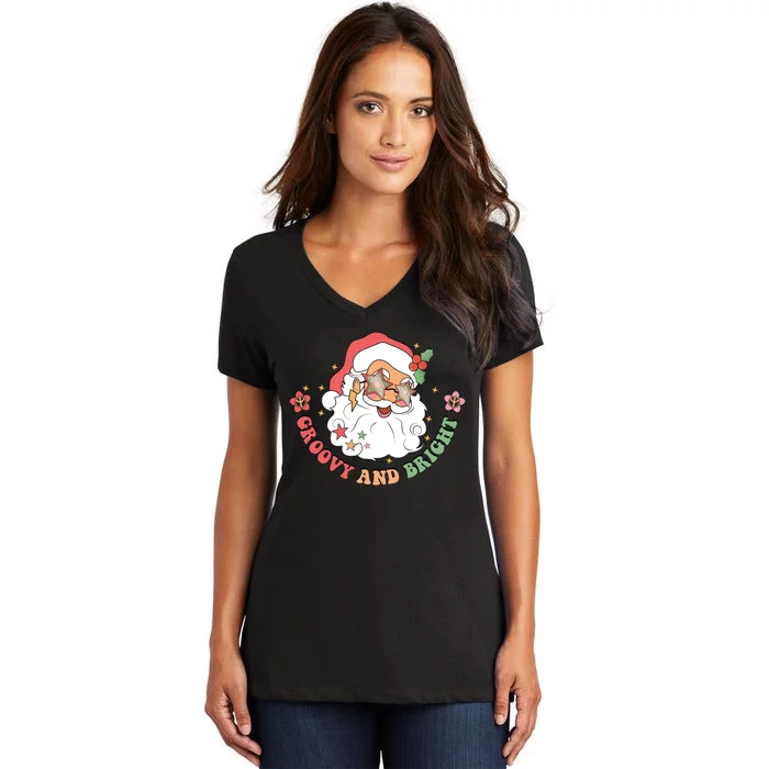 Groovy And Bright Santa Claus Christmas Women's V-Neck T-Shirt