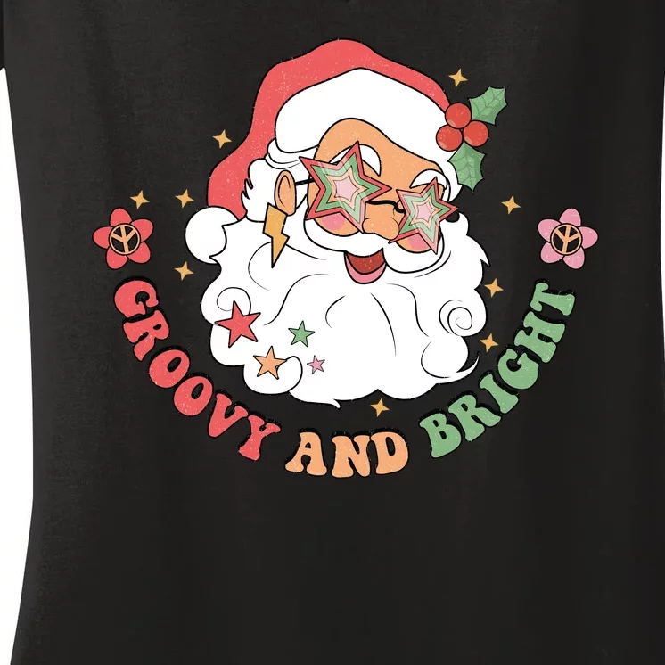 Groovy And Bright Santa Claus Christmas Women's V-Neck T-Shirt