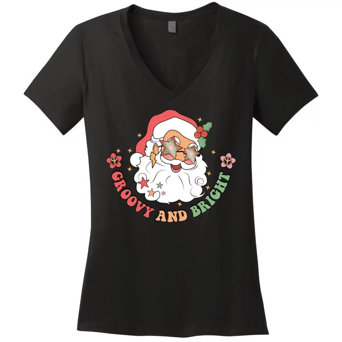 Groovy And Bright Santa Claus Christmas Women's V-Neck T-Shirt