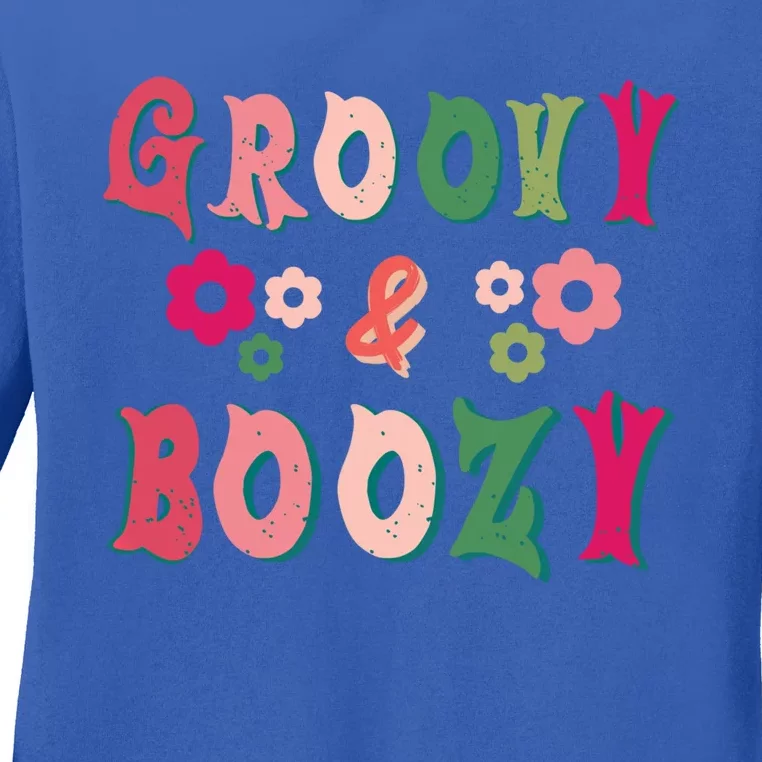 Groovy And Boozy Bride Squad Bachelorette Party Gift Ladies Long Sleeve Shirt