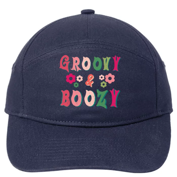 Groovy And Boozy Bride Squad Bachelorette Party Gift 7-Panel Snapback Hat