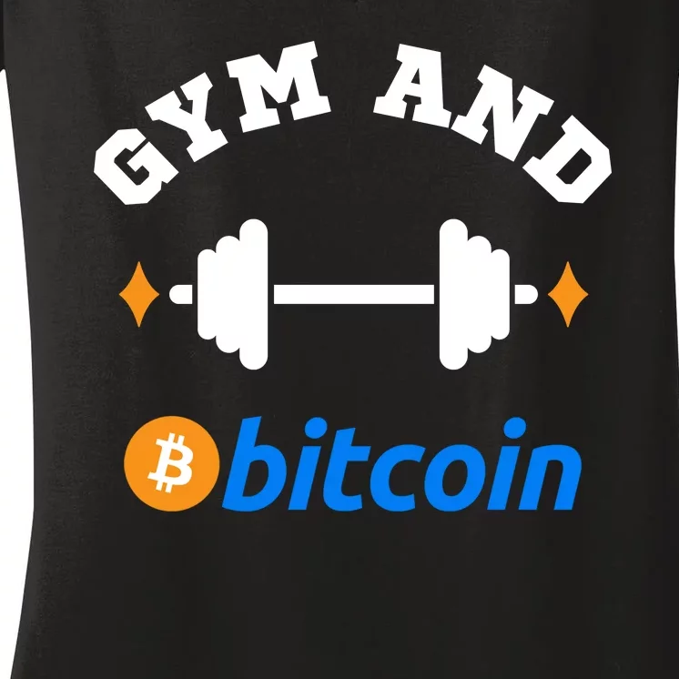 Gym And Bitcoin Fun Crypto Gym Wear Bitcoin Gym Bodybuilding Women's V-Neck T-Shirt