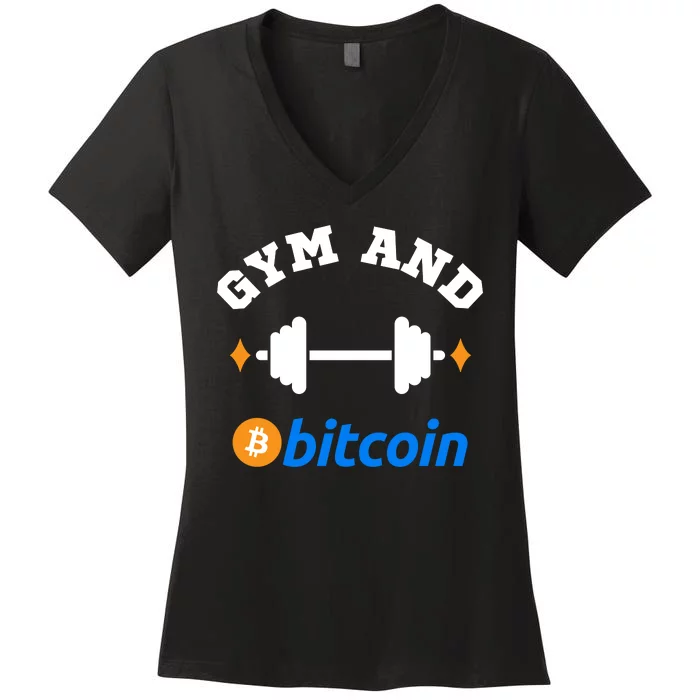 Gym And Bitcoin Fun Crypto Gym Wear Bitcoin Gym Bodybuilding Women's V-Neck T-Shirt