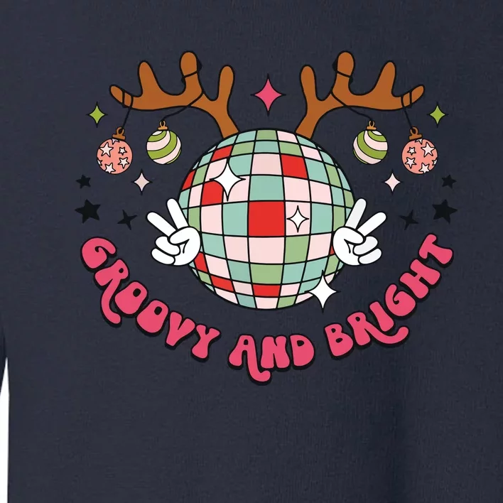 Groovy And Bright Merry Christmas Disco Ball Reindeer Toddler Sweatshirt