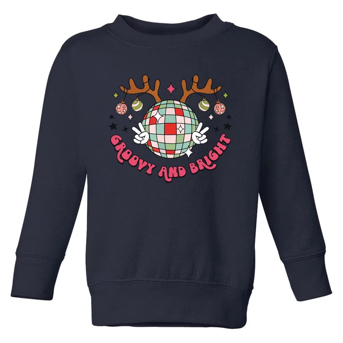 Groovy And Bright Merry Christmas Disco Ball Reindeer Toddler Sweatshirt