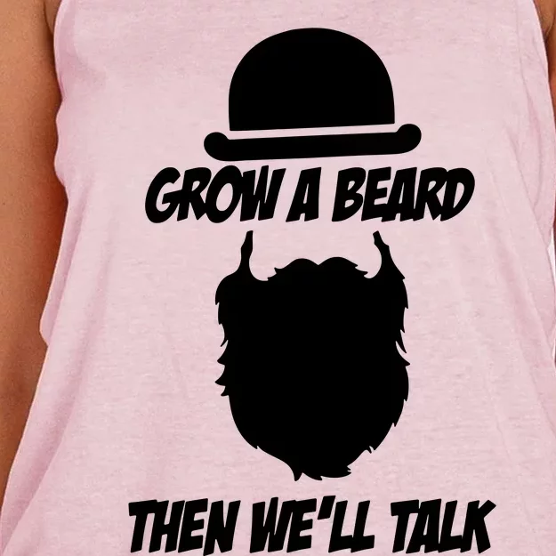 Grow A Beard Then WeLl Talk Women's Knotted Racerback Tank