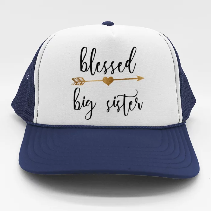 Gold Arrow Blessed Big Sister Announcement Trucker Hat