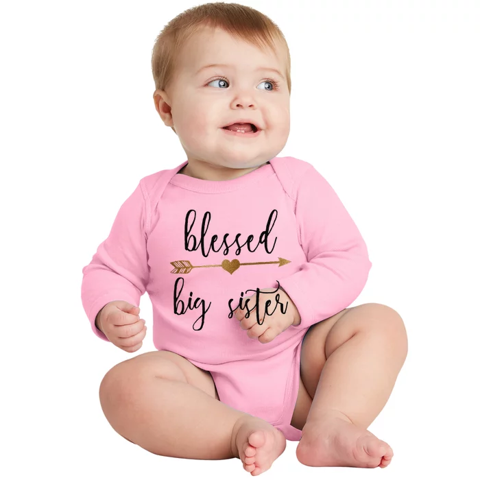 Gold Arrow Blessed Big Sister Announcement Baby Long Sleeve Bodysuit