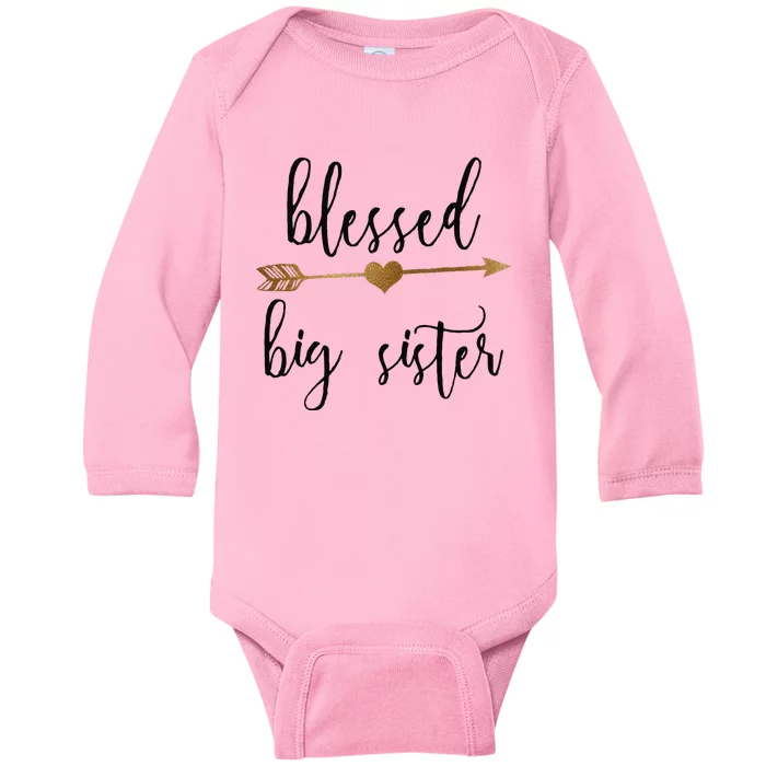 Gold Arrow Blessed Big Sister Announcement Baby Long Sleeve Bodysuit