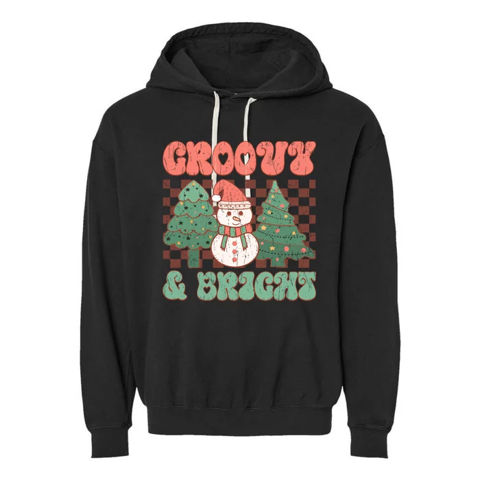 Groovy And Bright Snowman Christmas Tree Garment-Dyed Fleece Hoodie