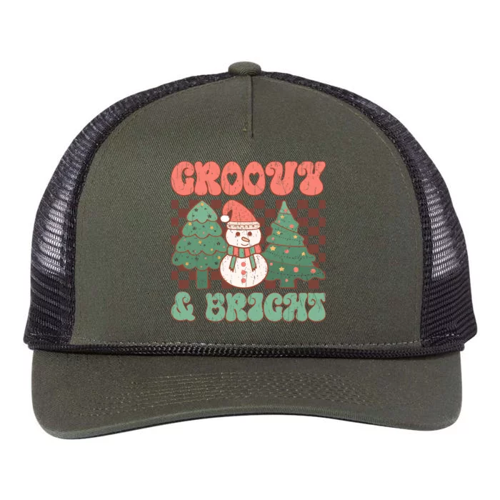 Groovy And Bright Snowman Christmas Tree Retro Rope Trucker Hat Cap