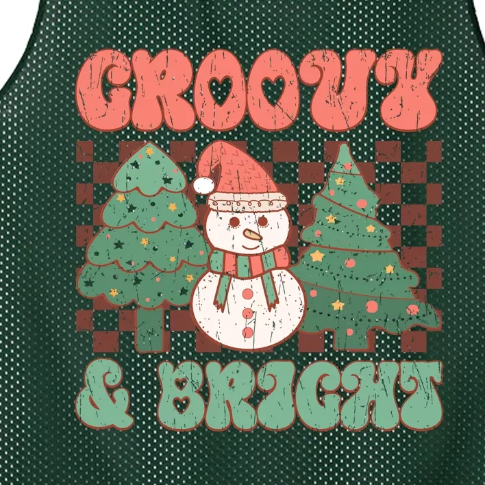 Groovy And Bright Snowman Christmas Tree Mesh Reversible Basketball Jersey Tank