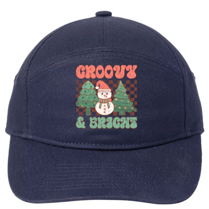 Groovy And Bright Snowman Christmas Tree 7-Panel Snapback Hat