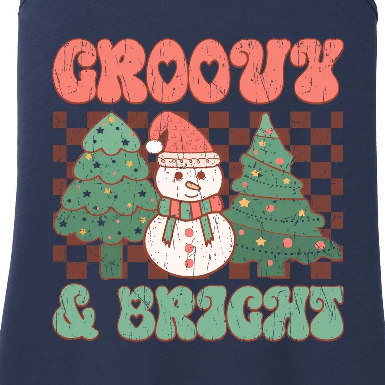 Groovy And Bright Snowman Christmas Tree Ladies Essential Tank