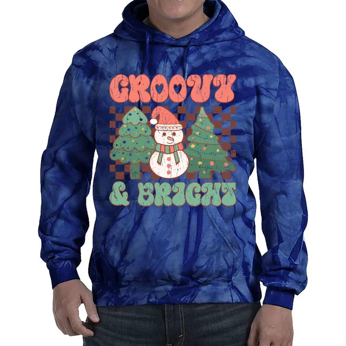 Groovy And Bright Snowman Christmas Tree Tie Dye Hoodie