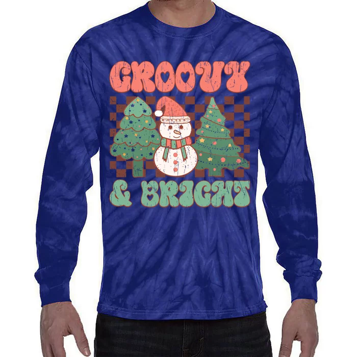 Groovy And Bright Snowman Christmas Tree Tie-Dye Long Sleeve Shirt