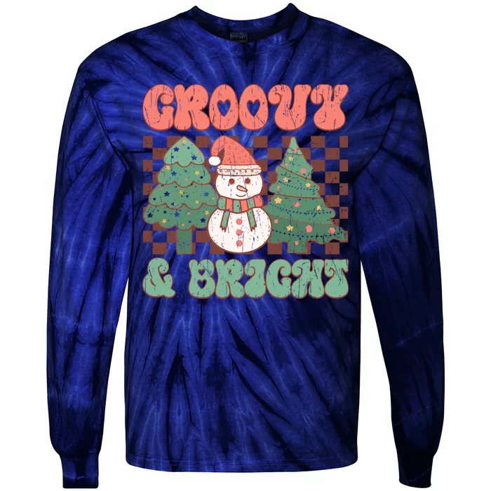 Groovy And Bright Snowman Christmas Tree Tie-Dye Long Sleeve Shirt