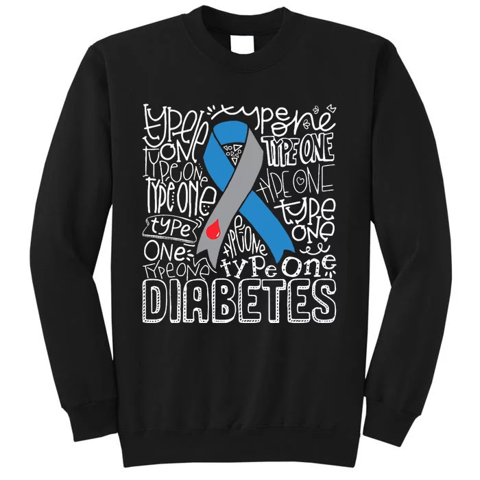 Grey And Blue Ribbon Typography Type 1 Diabetes Awareness Sweatshirt