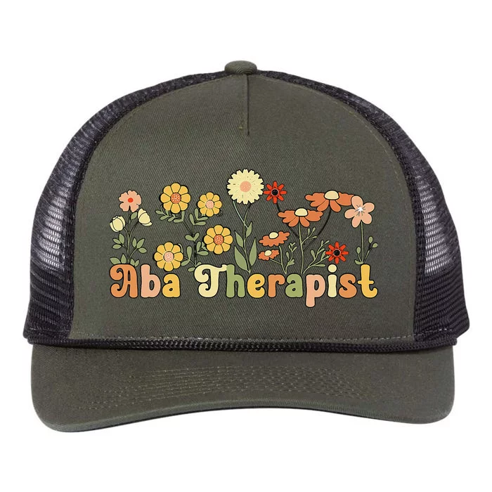 Groovy Applied Behavior Analysis Therapist Flowers Retro Rope Trucker Hat Cap