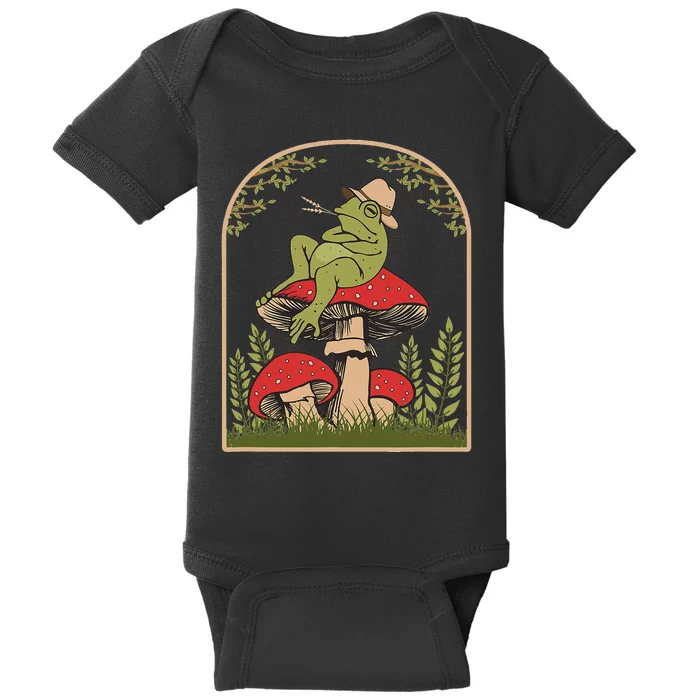 Goblincore Aesthetic Cottagecore Cute Frog On Mushroom Baby Bodysuit