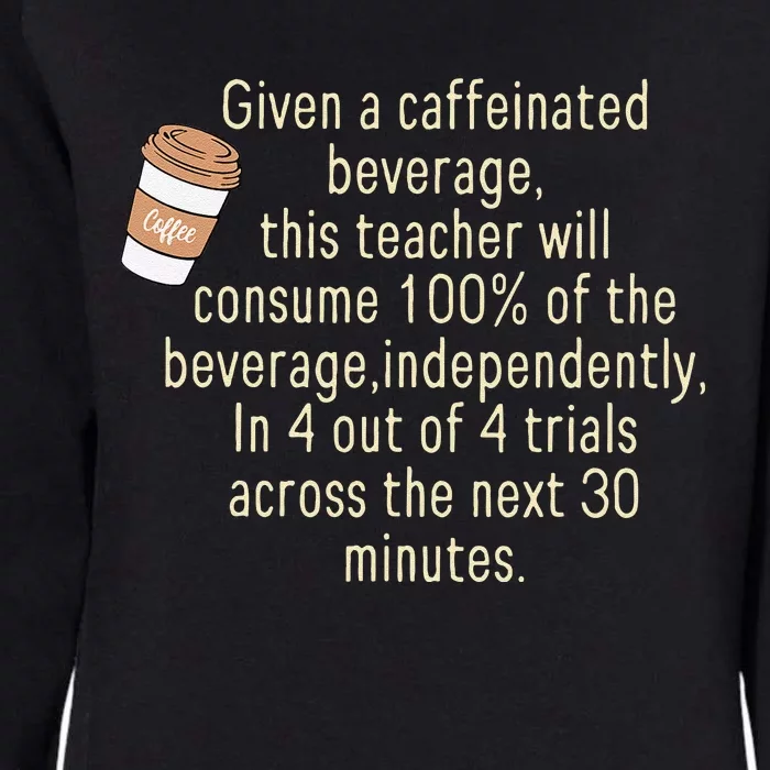 Given A Caffeinated Beverage This Teacher Will Consume Womens California Wash Sweatshirt