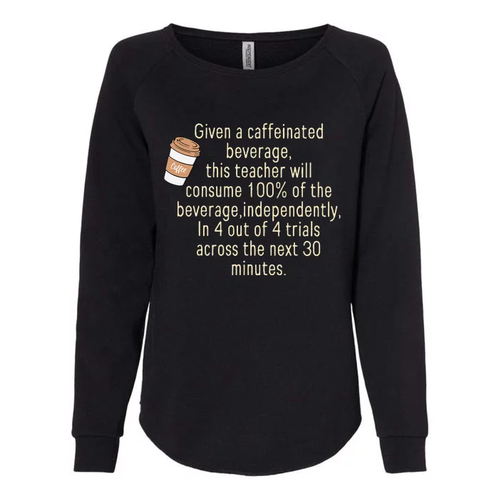 Given A Caffeinated Beverage This Teacher Will Consume Womens California Wash Sweatshirt