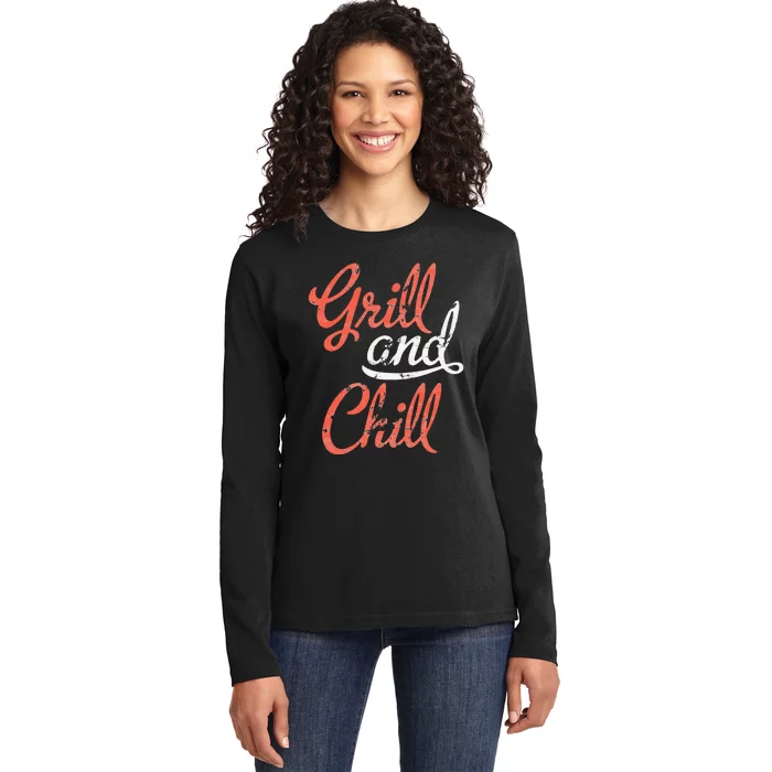 Grill And Chill Bbq Food Lovers Bbq Ladies Long Sleeve Shirt