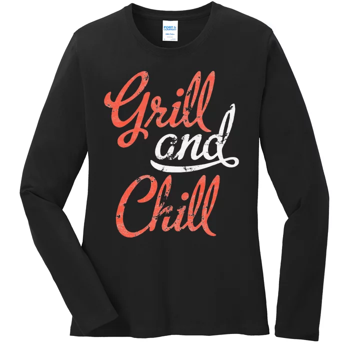 Grill And Chill Bbq Food Lovers Bbq Ladies Long Sleeve Shirt