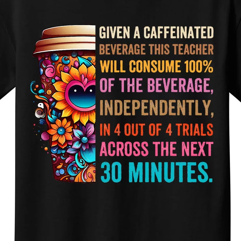 Given A Caffeinated Beverage This Teacher Will Consume Kids T-Shirt