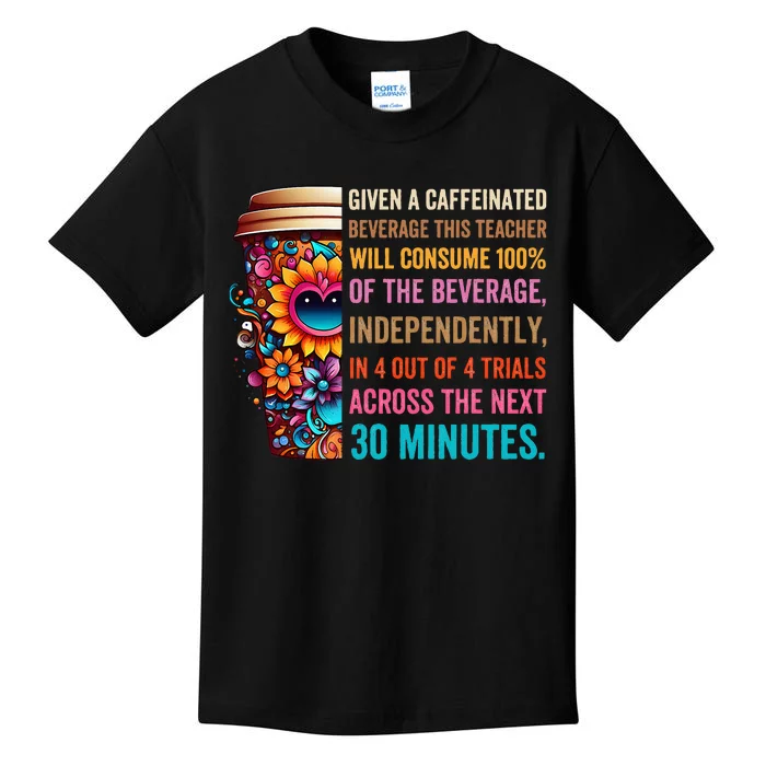 Given A Caffeinated Beverage This Teacher Will Consume Kids T-Shirt