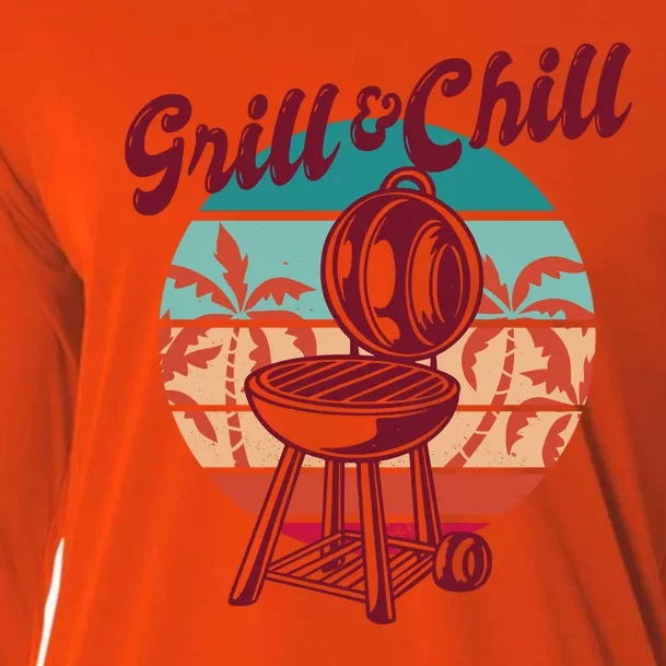 Grill And Chill Vacation Retro Sunset Cooling Performance Long Sleeve Crew