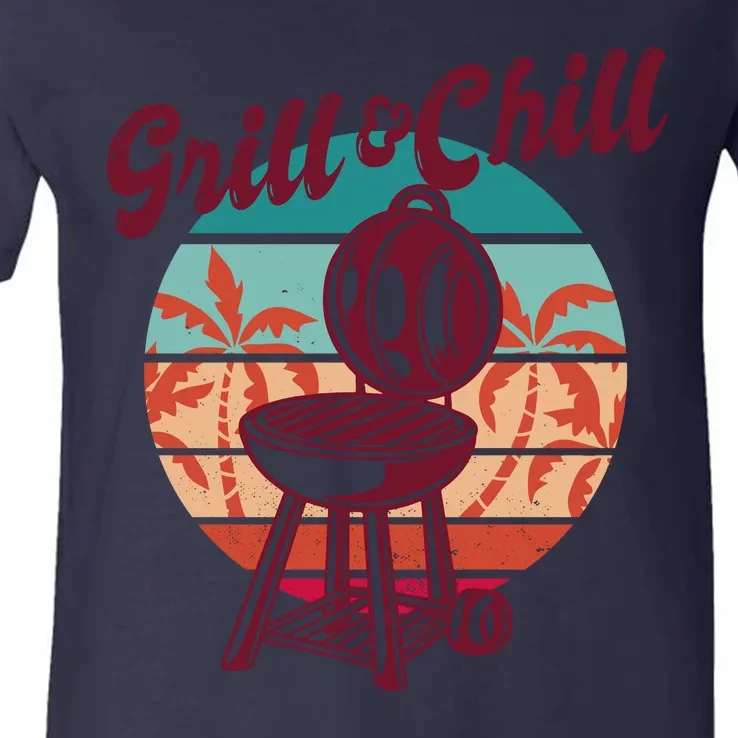 Grill And Chill Vacation Retro Sunset V-Neck T-Shirt