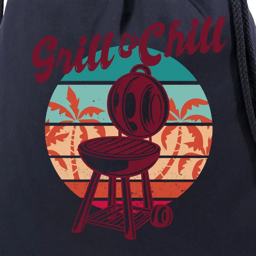 Grill And Chill Vacation Retro Sunset Drawstring Bag