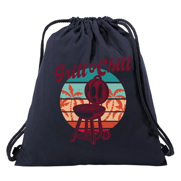 Grill And Chill Vacation Retro Sunset Drawstring Bag