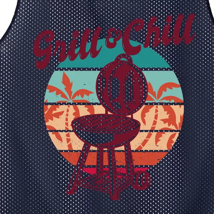 Grill And Chill Vacation Retro Sunset Mesh Reversible Basketball Jersey Tank