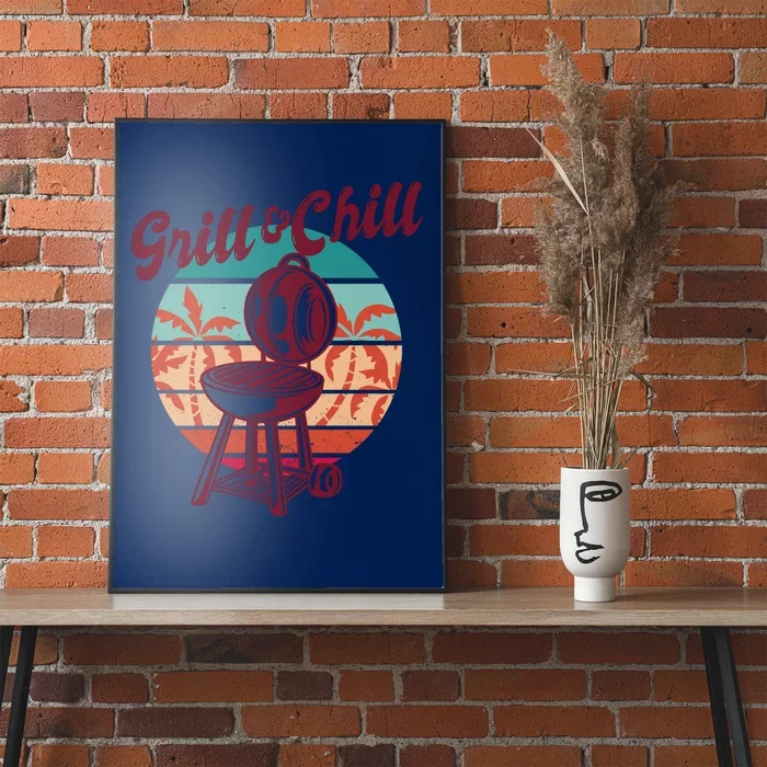 Grill And Chill Vacation Retro Sunset Poster