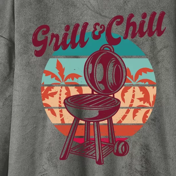 Grill And Chill Vacation Retro Sunset Hooded Wearable Blanket