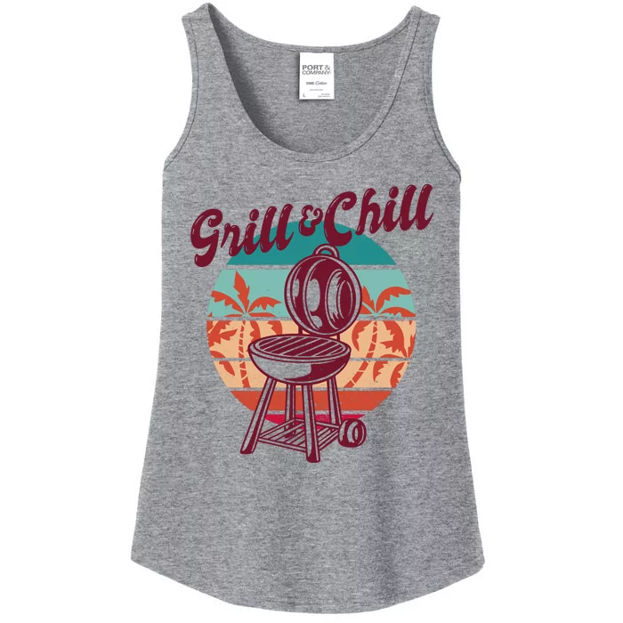 Grill And Chill Vacation Retro Sunset Ladies Essential Tank