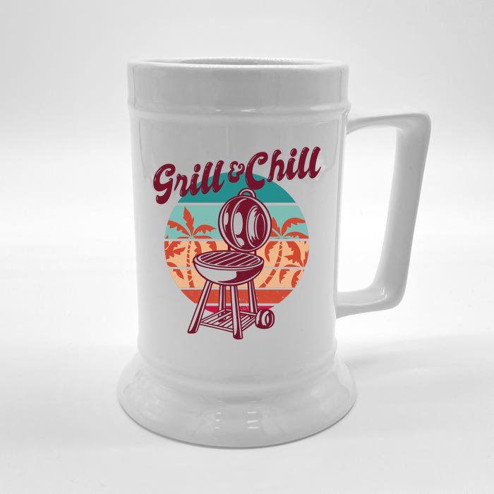 Grill And Chill Vacation Retro Sunset Front & Back Beer Stein