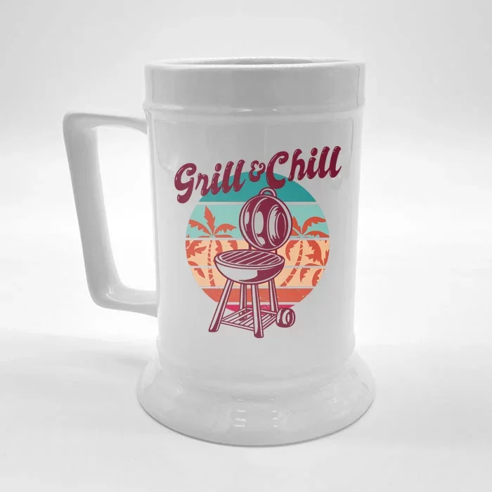 Grill And Chill Vacation Retro Sunset Front & Back Beer Stein