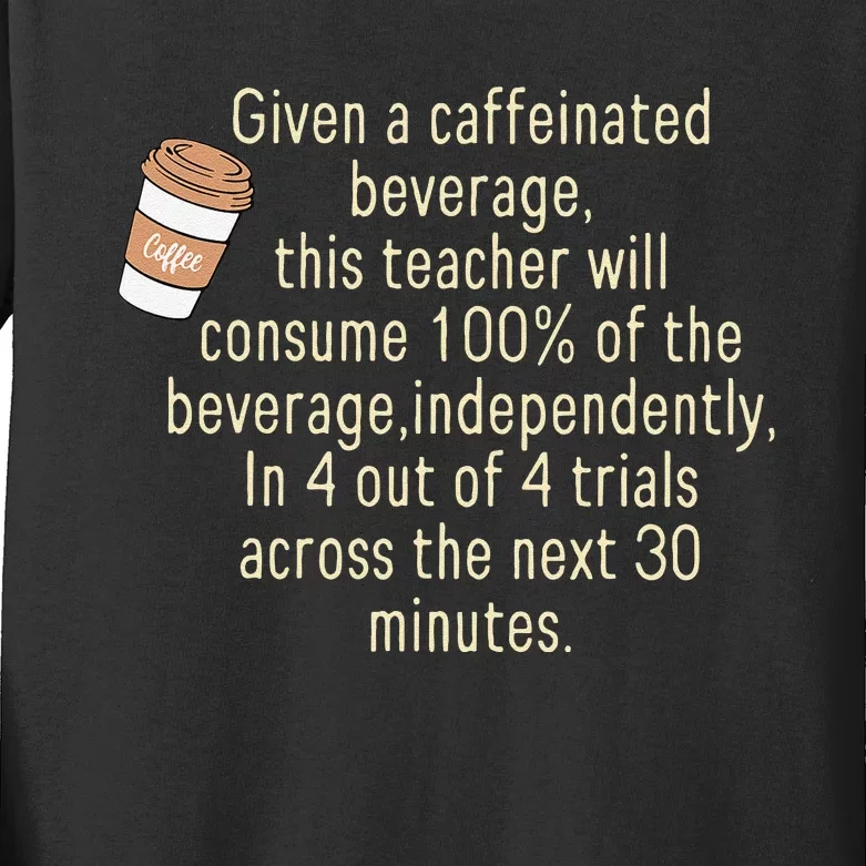 Given A Caffeinated Beverage This Teacher Will Consume Kids Long Sleeve Shirt