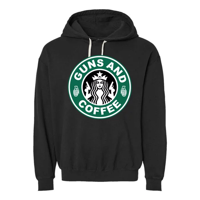 Guns And Coffee Parody Garment-Dyed Fleece Hoodie