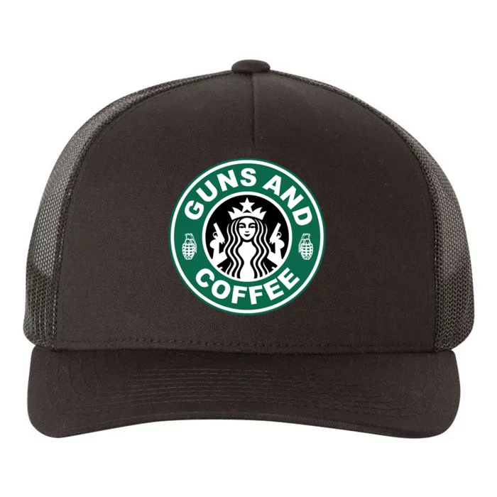 Guns And Coffee Parody Yupoong Adult 5-Panel Trucker Hat