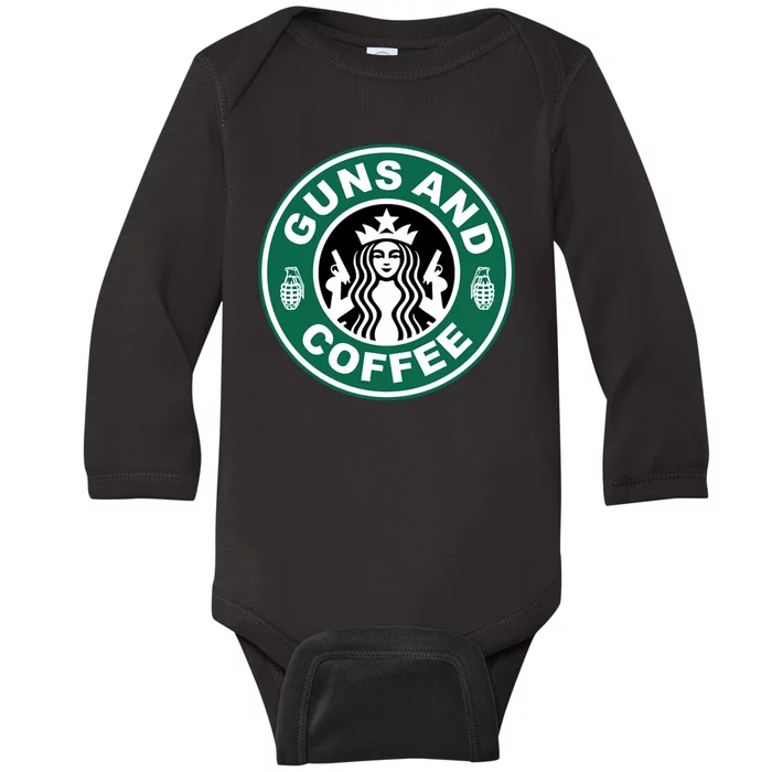 Guns And Coffee Parody Baby Long Sleeve Bodysuit