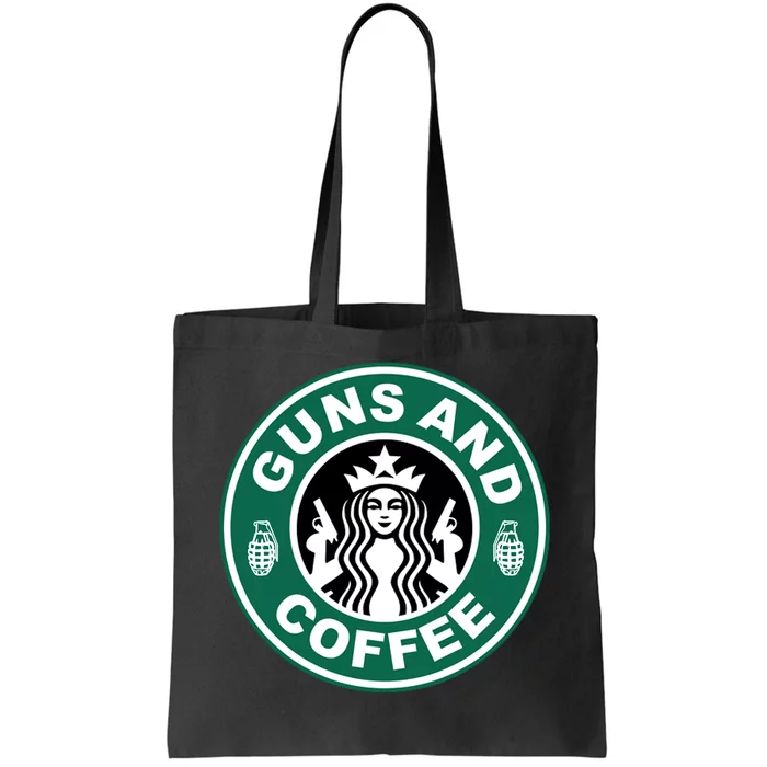 Guns And Coffee Parody Tote Bag